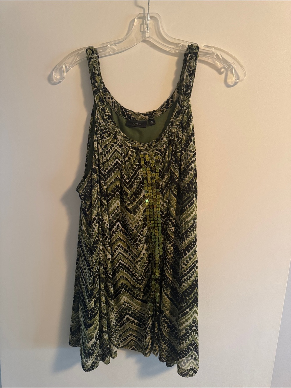 Apt. 9 Green Patterned Sequin Tank Top
